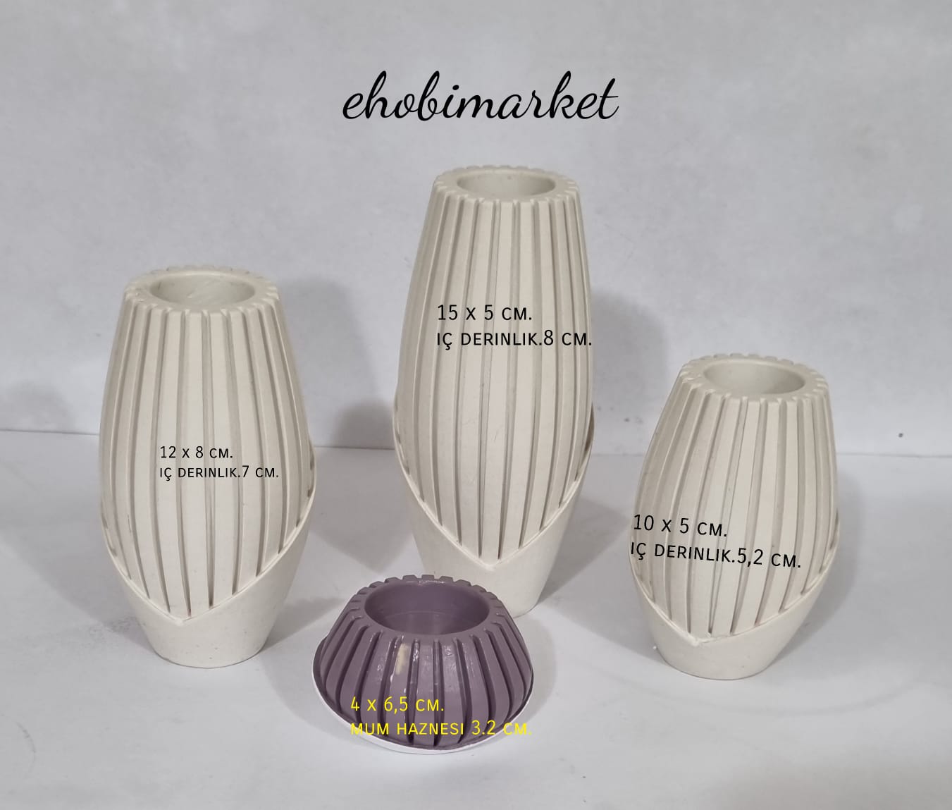 Çizgili vazo set ve mumluk silikon kalıp